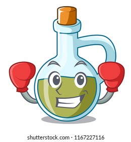 Boxing character olive oil in bottle wooden