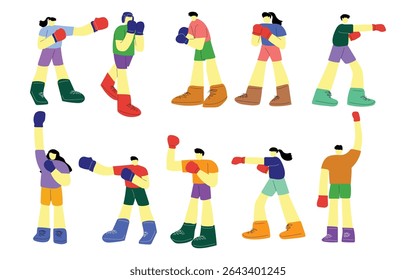 Boxing Character Set – Male and Female Fitness Boxers for Wellness and Exercise Themes
