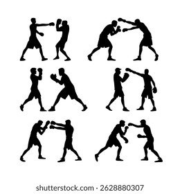 Boxing Clip Art Silhouette Collection, Boxing Sport Isolated Equipment, Boxing Clip Art Silhouette Set.