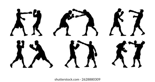 Boxing Clip Art Silhouette Collection, Boxing Sport Isolated Equipment, Boxing Clip Art Silhouette Set.