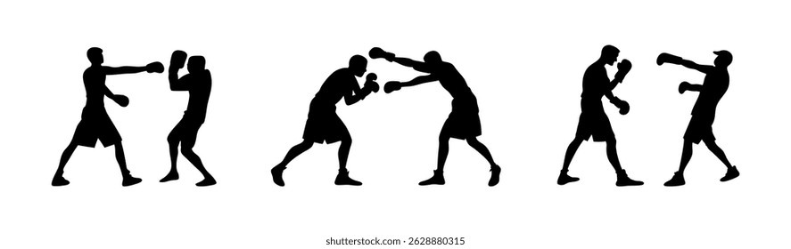 Boxing Clip Art Silhouette Collection, Boxing Sport Isolated Equipment, Boxing Clip Art Silhouette Set.