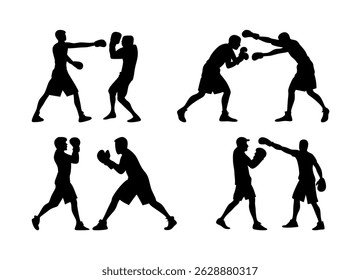Boxing Clip Art Silhouette Collection, Boxing Sport Isolated Equipment, Boxing Clip Art Silhouette Set.