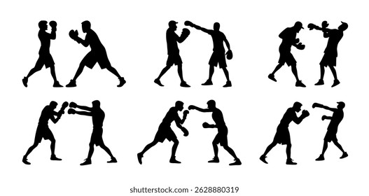 Boxing Clip Art Silhouette Collection, Boxing Sport Isolated Equipment, Boxing Clip Art Silhouette Set.