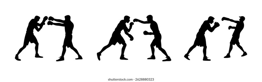 Boxing Clip Art Silhouette Collection, Boxing Sport Isolated Equipment, Boxing Clip Art Silhouette Set.