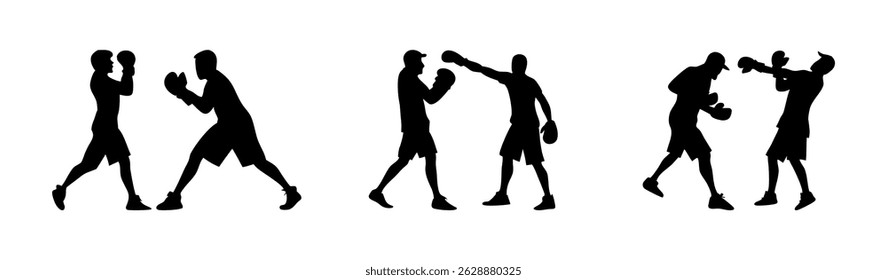 Boxing Clip Art Silhouette Collection, Boxing Sport Isolated Equipment, Boxing Clip Art Silhouette Set.