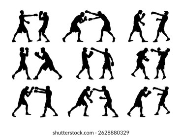 Boxing Clip Art Silhouette Collection, Boxing Sport Isolated Equipment, Boxing Clip Art Silhouette Set.