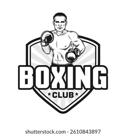 Boxing club academy logo emblem vector design monochrome