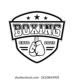 Boxing club academy logo emblem vector design monochrome