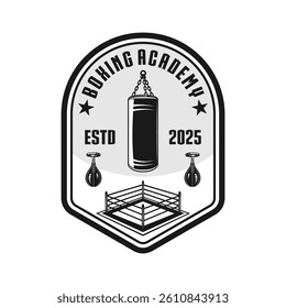 Boxing club academy logo emblem vector design monochrome