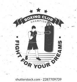 Boxing club badge, logo design. Vector illustration. For Boxing sport club emblem, sign, patch, shirt, template. Vintage monochrome label, sticker with Boxer Silhouette.