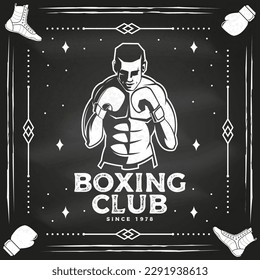 Banda del club de boxeo, diseño del logo. Ilustración vectorial. Para emblema del club deportivo de boxeo, signo, parche, camisa, plantilla. Etiqueta monocroma vintage, pegatina con Silhouette Boxer.