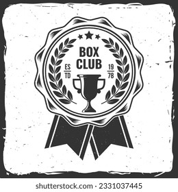 Boxing club badge, logo design. Hit like a girl. Vector illustration. For Boxing sport club emblem, sign, patch, shirt, template. Vintage monochrome label, sticker with golden cup Silhouette.