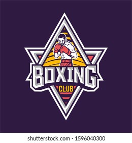 Boxing club badge logo emblem design with boxer illustration