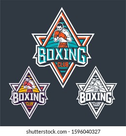 Boxing club badge logo emblem design with boxer illustration pack