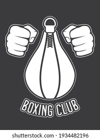 Boxing club emblem, fists and punching bag logo, vector