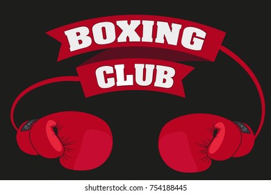 Boxing club. Emblem. Boxing glove and ribbon with inscription.