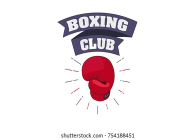 Boxing club. Emblem. Boxing glove and ribbon with inscription.