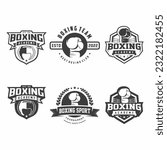 Boxing club emblem set, tournament, boxing logo design, boxing gloves vector on white background