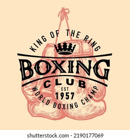 Boxing club emblem stamp vintage. Sports boxing gloves retro vector. Design element for poster, label, emblem, sign