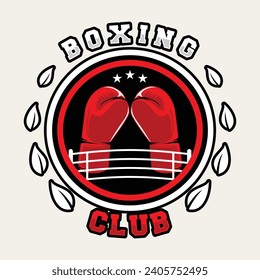 Boxing Club with Gloves and Ring Logotype Red Vector