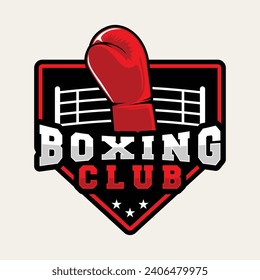 Boxing Club with Gloves and Ring Logotype Red Vector