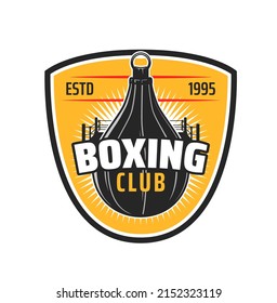 Boxclub Symbol, Kämpfer Club oder Sporthym Vektorsymbol. Boxring, Teardrop Form Stanzbeutel. Boxclub-Turnier oder -Meisterschaft, Sport-Arena-Event-Retro-Etikett oder Aufkleber