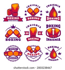 Boxing club labels emblems badges set, Boxing related design elements for prints, logos or posters