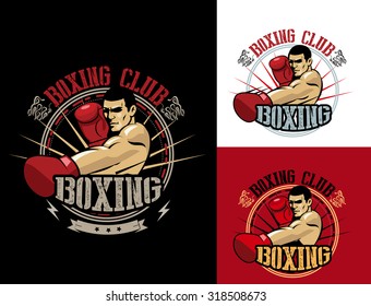 Boxing Club Logo Set. Boxing Emblem, Label, Badge, T Shirt design vector. Man in boxing gloves.