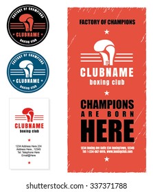 Boxing Club Logo Template. Boxing Club Poster. Stickers. Business Card Example