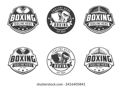 Boxing club logos labels emblems badges set, Boxing logo, emblem set collection, design template