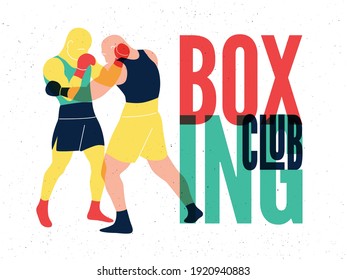 Boxing Club and martial arts sport fight vintage poster design. Two boxers are fighting. Vector illustration.
