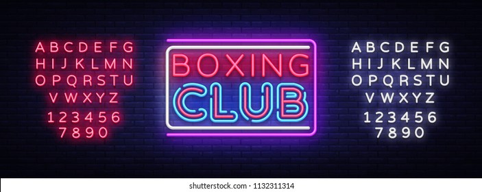 Boxing Club neon sign vector. Boxing text Design template neon sign, light banner, neon signboard, nightly bright advertising, light inscription. Vector illustration. Editing text neon sign