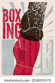 Boxing Club typographical vintage grunge style poster design with two boxing gloves. Retro vector illustration.