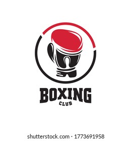 Boxing club vector symbol with boxing glove in the circle. Red and black sport icon.