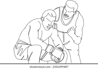 Boxeador entrenador Gritando al Boxeador - Obtención de una línea de arte, Entrenador Motivando al Boxing Player - Dibujo de imágenes, Entrenador Senior Boxer Asesor Boxer - Una línea de pintura vectorial