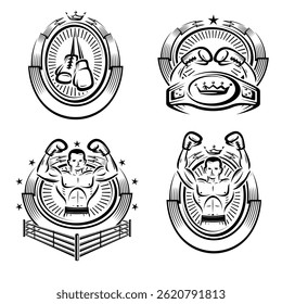 Boxing collection labels and icon set. Collection icon boxing. Vector