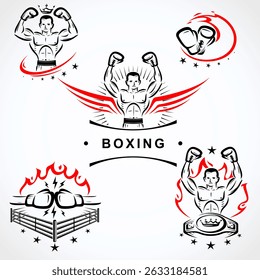 Boxing collection labels and icon set. Collection icon boxing. Vector