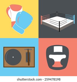 Boxing collection / Vector illustration / Boxing icons set / Flat design