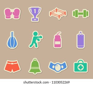 boxing color vector icons on paper stickers