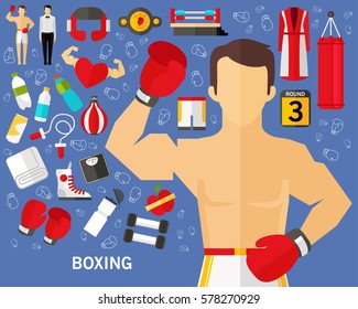 Boxing consept background. Flat icons.