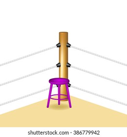 Boxing corner with purple wooden stool