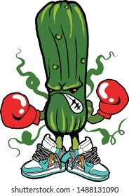 boxing cucumber with face cartoon vector isolated