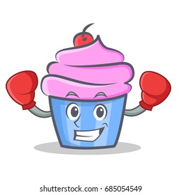 Boxing cupcake character cartoon style