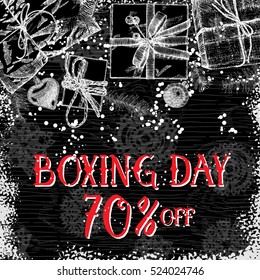 Boxing day 70 percent off  Christmas and New Year sale offer calligraphy. Handwritten modern brush lettering. Hand drawn holiday design elements. Vector.