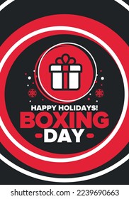 Día del Boxeo. Día después de Navidad, ¡cuando se dan regalos! Esta fiesta está asociada con compras y eventos deportivos. Celebrado anualmente en Gran Bretaña el 26 de diciembre. Ilustración del vector
