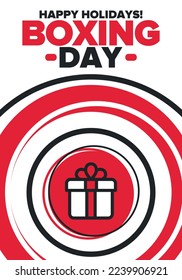 Boxing Day. Day after Christmas Day, when gifts are given! This holiday is associated with shopping and sporting events. Celebrated annually in the Great Britain on December 26th. Vector illustration