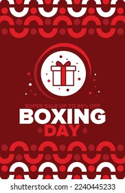 Boxing Day. Day after Christmas Day, when gifts are given! This holiday is associated with shopping and sporting events. Celebrated annually in the Great Britain on December 26th. Vector illustration