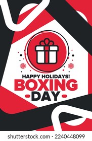 Boxing Day. Day after Christmas Day, when gifts are given! This holiday is associated with shopping and sporting events. Celebrated annually in the Great Britain on December 26th. Vector illustration