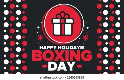 Boxing Day. Day after Christmas Day, when gifts are given! This holiday is associated with shopping and sporting events. Celebrated annually in the Great Britain on December 26th. Vector illustration