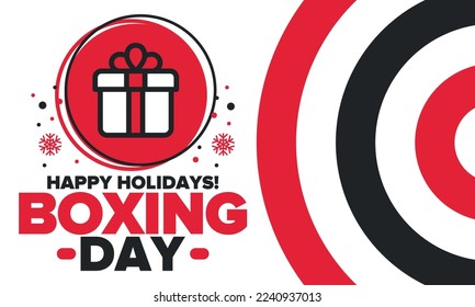Día del Boxeo. Día después de Navidad, ¡cuando se dan regalos! Esta fiesta está asociada con compras y eventos deportivos. Celebrado anualmente en Gran Bretaña el 26 de diciembre. Ilustración del vector
